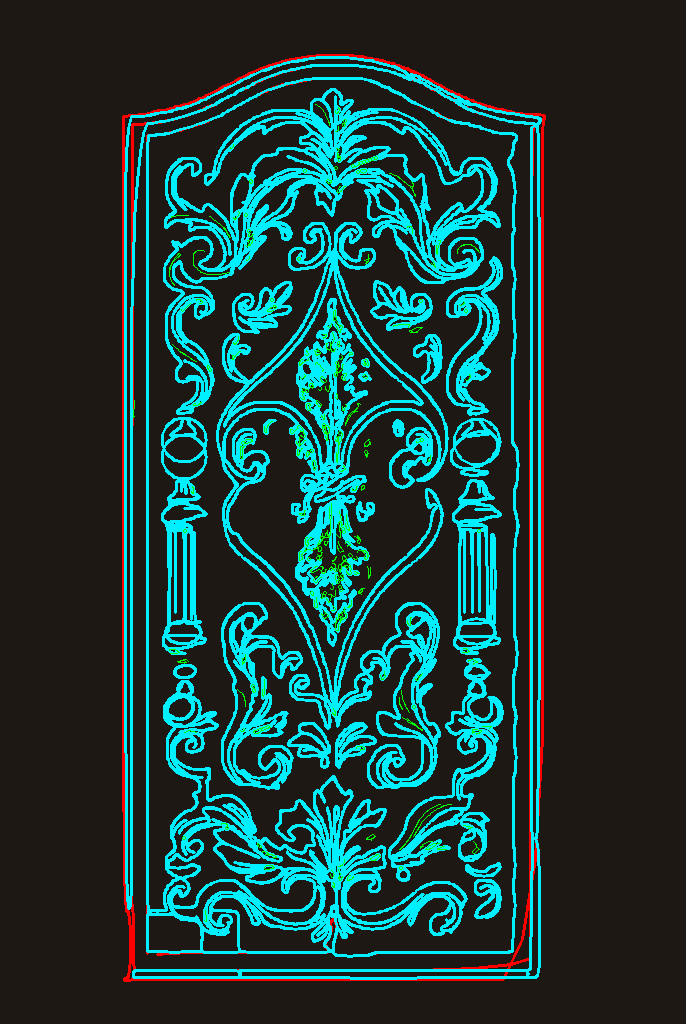 Generated DXF toolpaths of a carved door